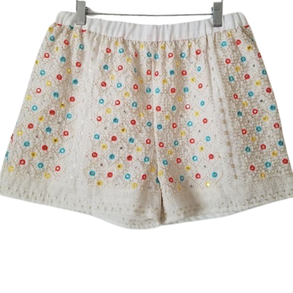 Romeo & Juliet Couture Pants - ROMEO & JULIET COUTURE Sequin Embellished Embroidered High Rise Dressy Shorts 27
